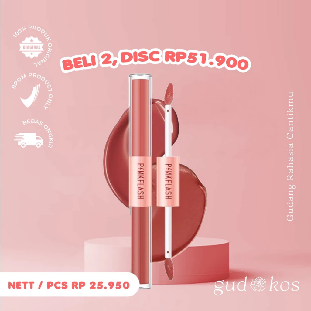 Gudkos PINKFLASH DoubleSense 2 IN 1 Dual-Ended Lipstick Liquid Matte / Lipstick Velvet Tahan Lama