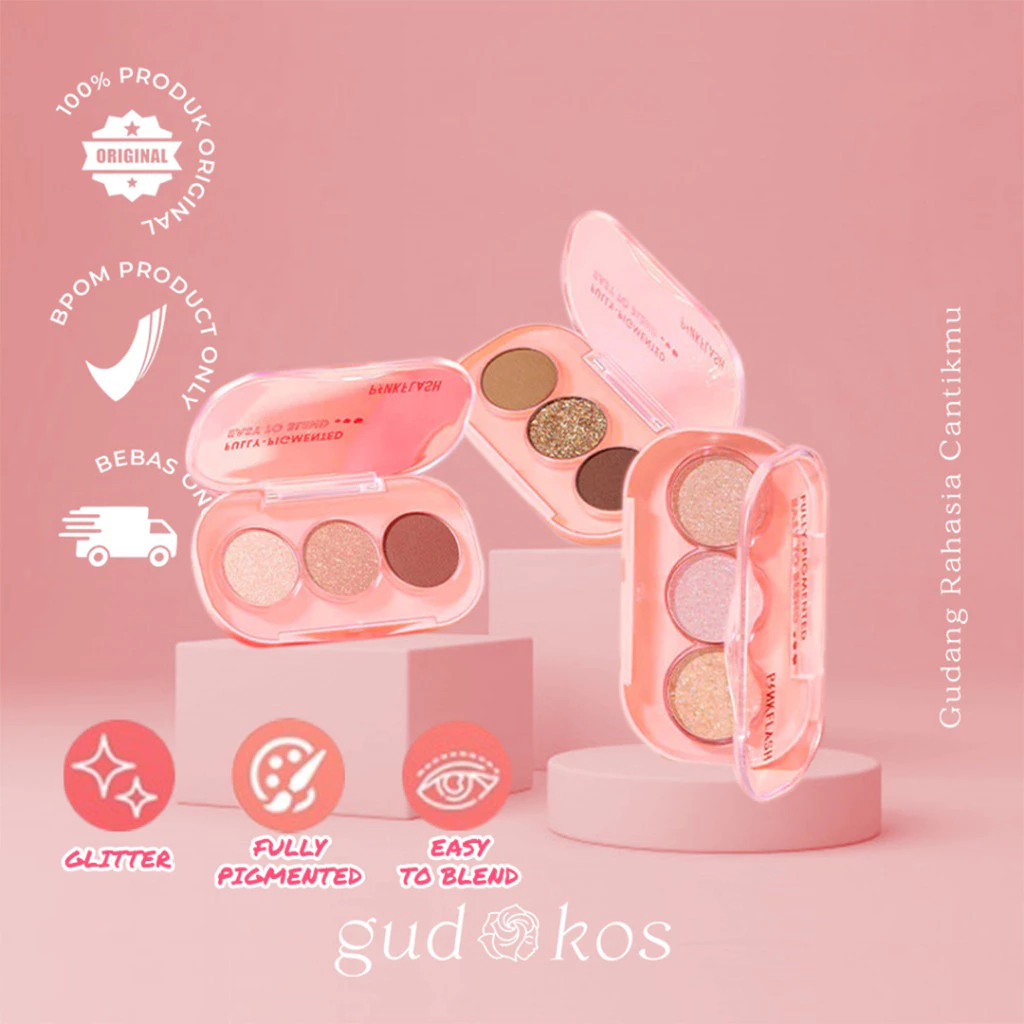 Gudkos PINKFLASH Eyeshadow 3 Warna – Palet Mini PF-E23