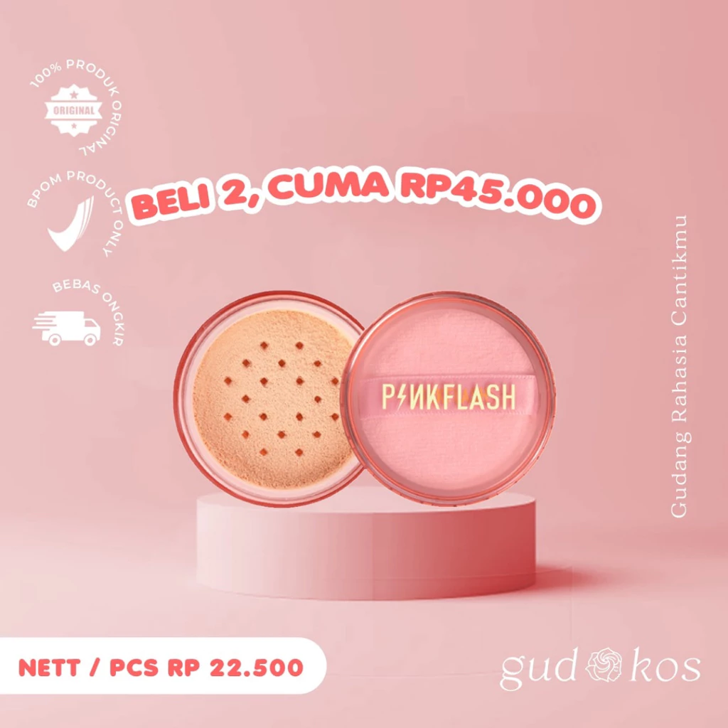 Gudkos PINKFLASH #OhMySelf Matte Loose Setting Powder - Bedak Tabur Tahan Air & Lama