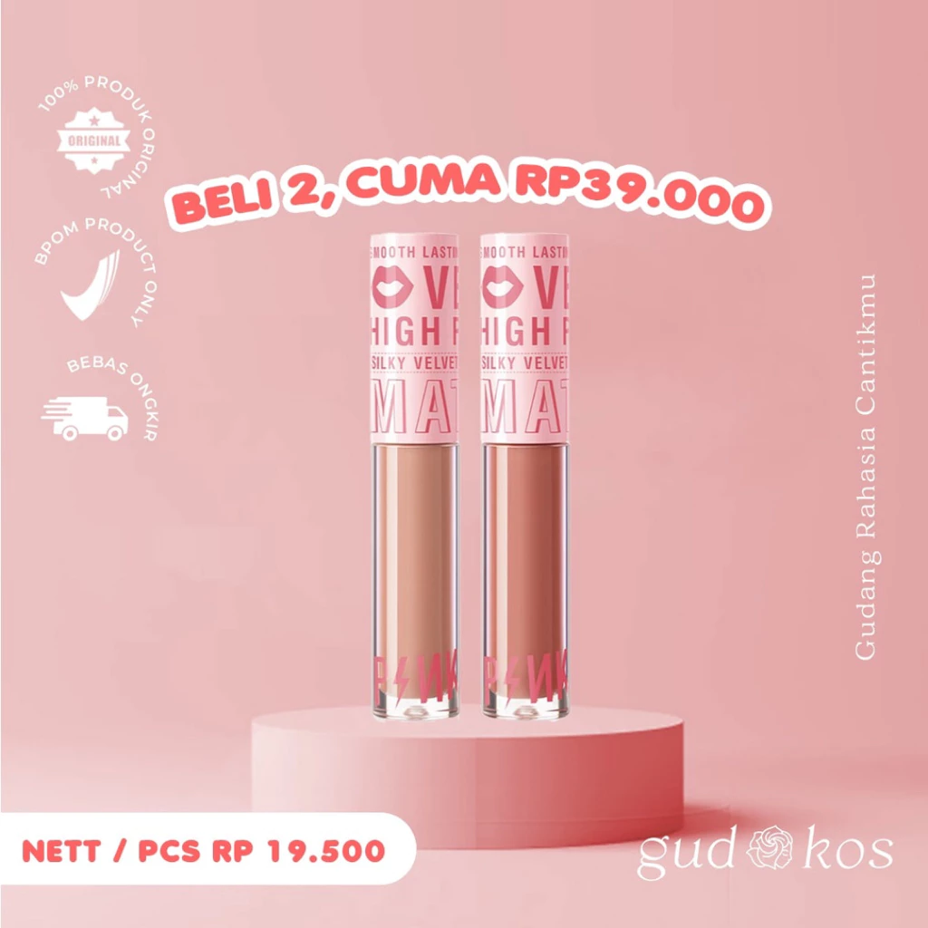Gudkos PINKFLASH #PinkDiary Silky Velvet Matte Lip Cream - Lip Krim Korea Tahan Lama