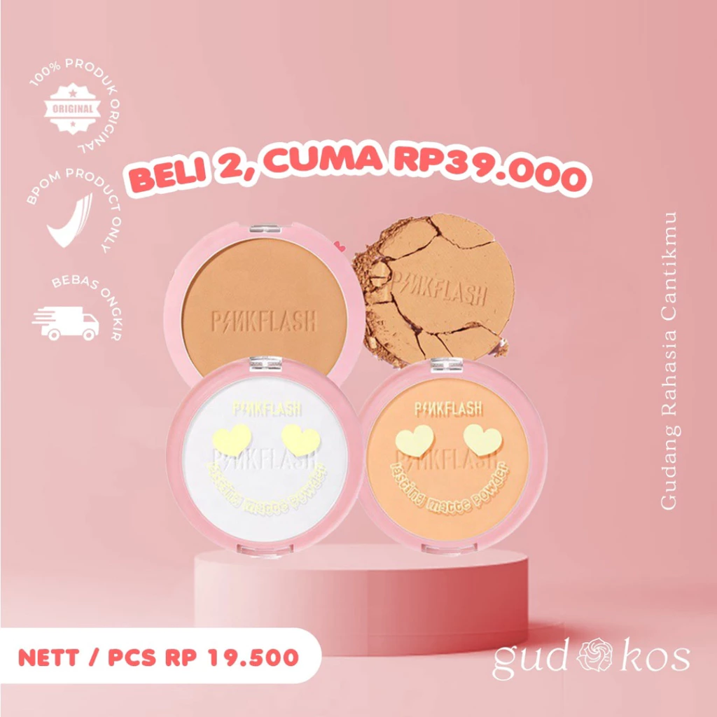 Gudkos PINKFLASH Bedak Padat #OhMySelf – Lasting Matte Pressed Powder Makeup Wajah