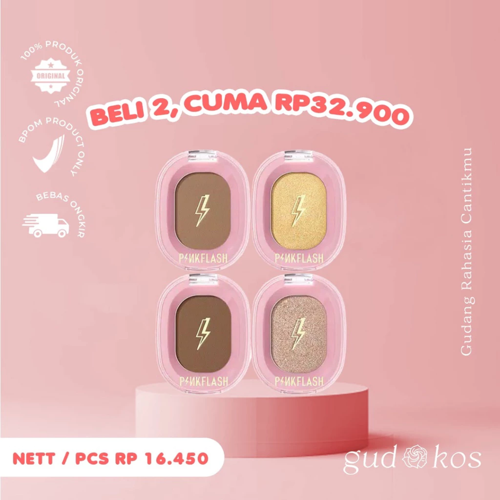 Gudkos PINKFLASH #OhMyShow Soft Pigment Face Contour - Highlighter Bronzer Tahan Air & Lama