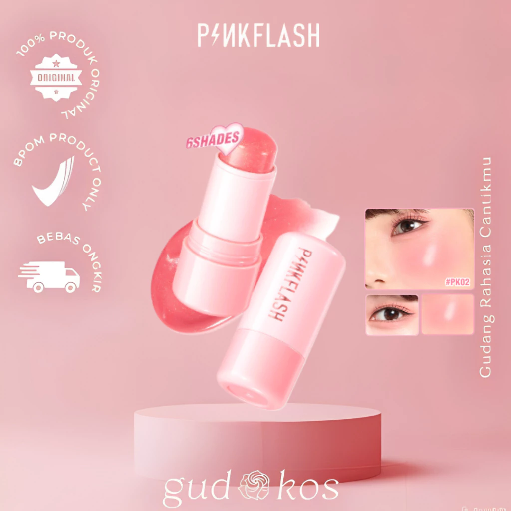 Gudkos PINKFLASH【NEW】Multi-Use Watery Blush Stick Healthy and Rosy Cream High pigment Long-lasting 6 Shades