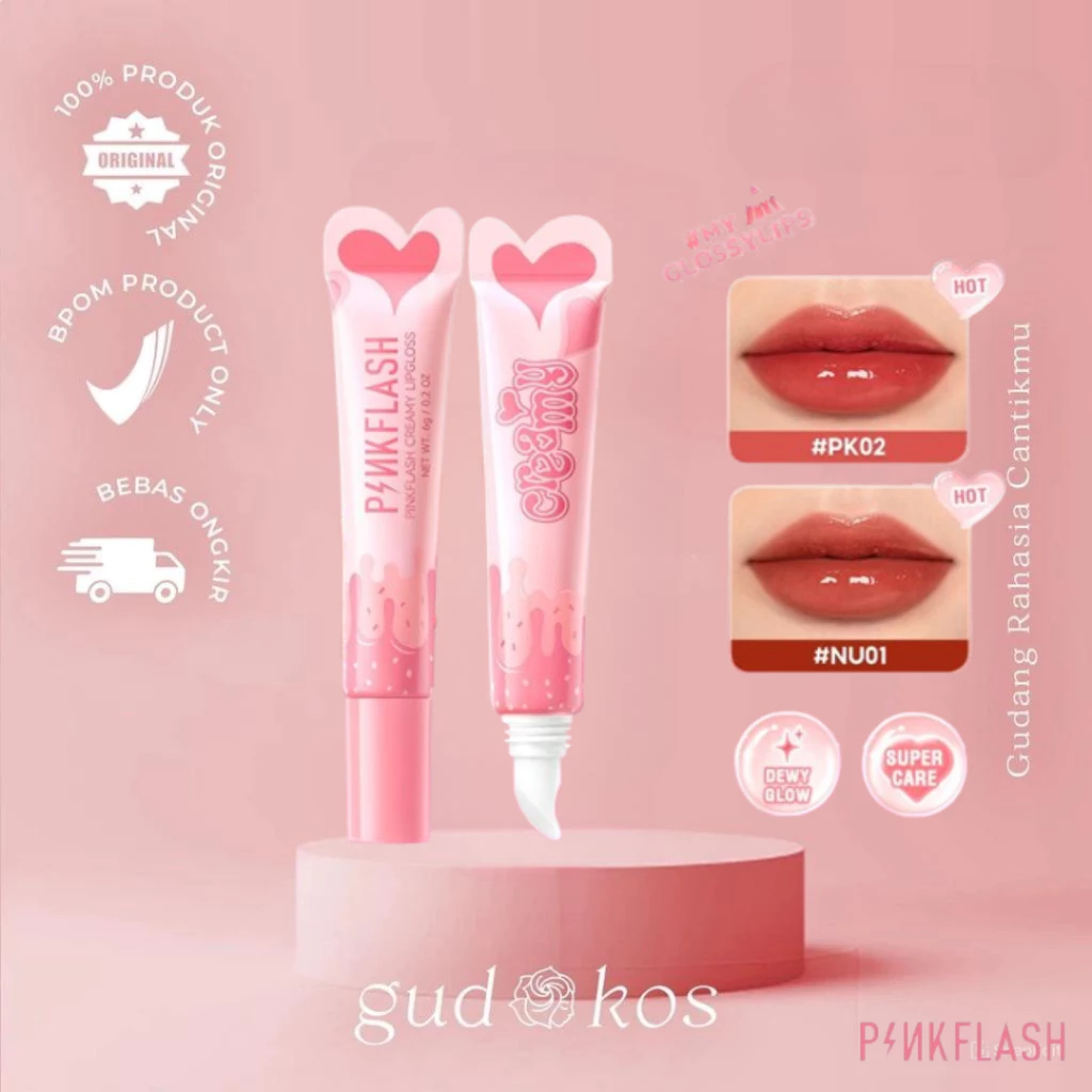 Gudkos PINKFLASH Hydrating Lip Gloss – Watery Glow & Smooth Lips