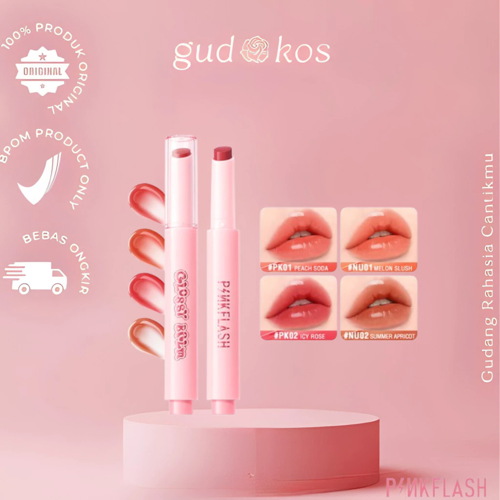 Gudkos PINKFLASH Melting Glossy Balm – Dewy Gloss, Long-lasting Shine, Weightless Feel & Moisturizing | PF-L22