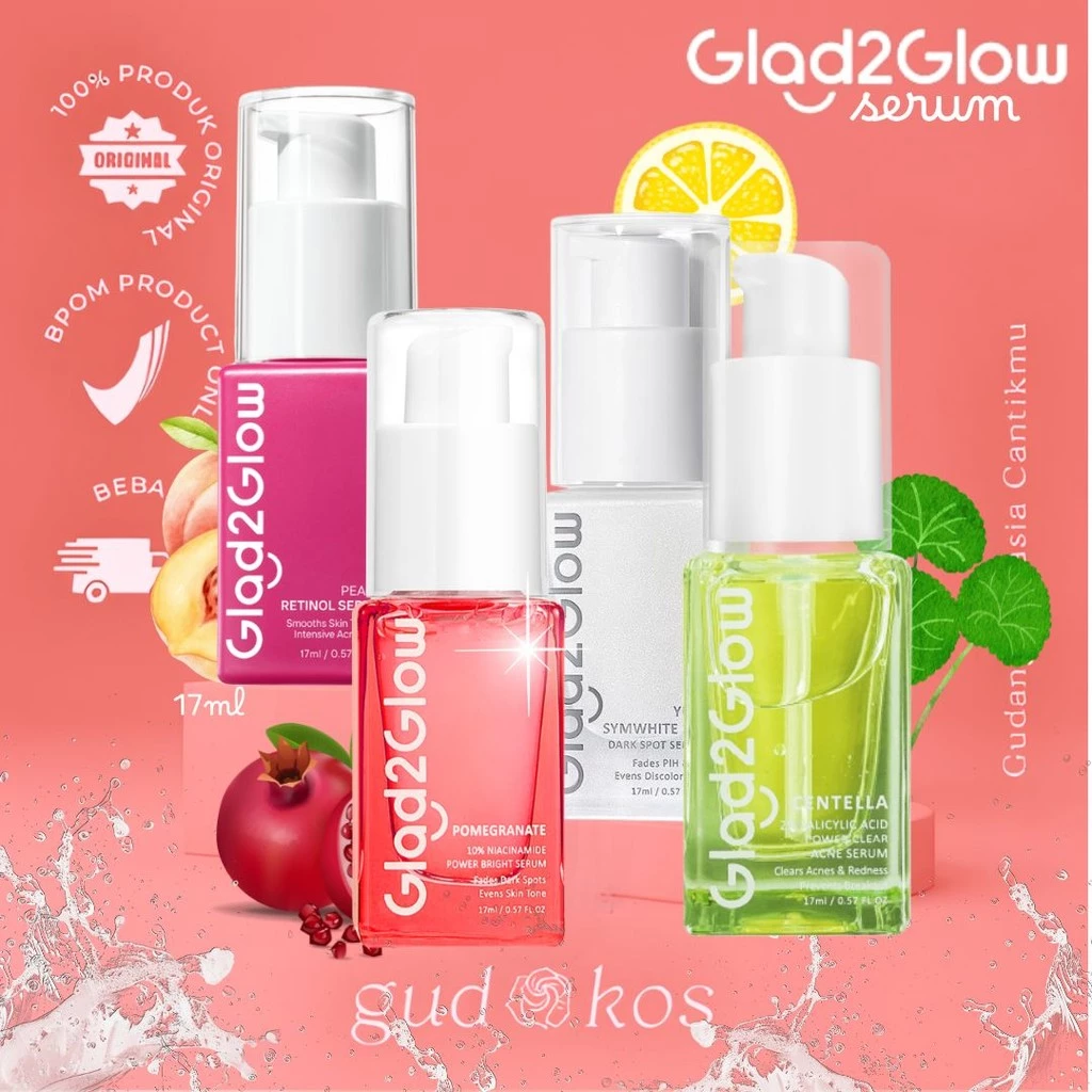 Gudkos Glad2Glow - Pomegranate Niacinamide Power Bright Serum17ml | Peach Retinol Serum | Centella Salicylic Acid Acne Serum| Yuja 377 Dark