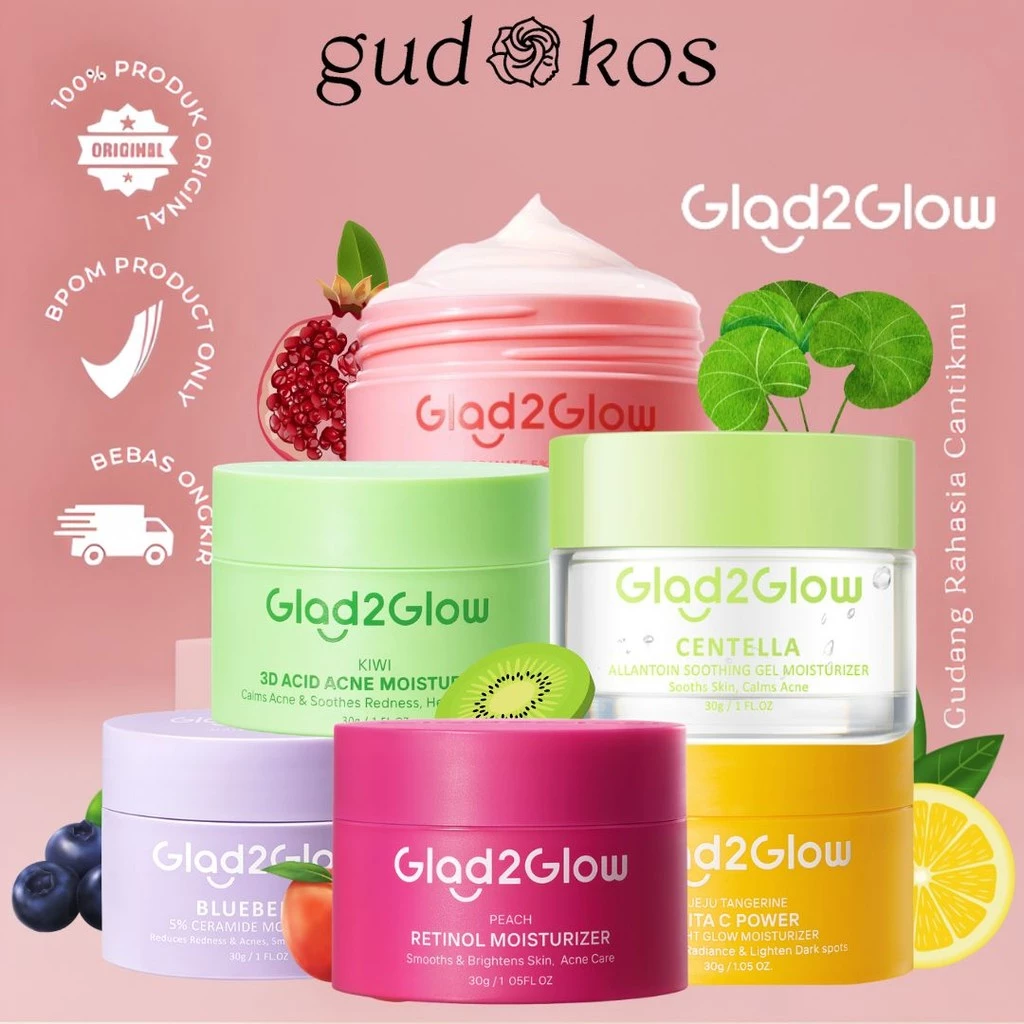 Gudkos GLAD2GLOW Moisturizer -Pomegranate brightening moisturizer/Blueberry moisturizer/Centella allantoin soothing gel
