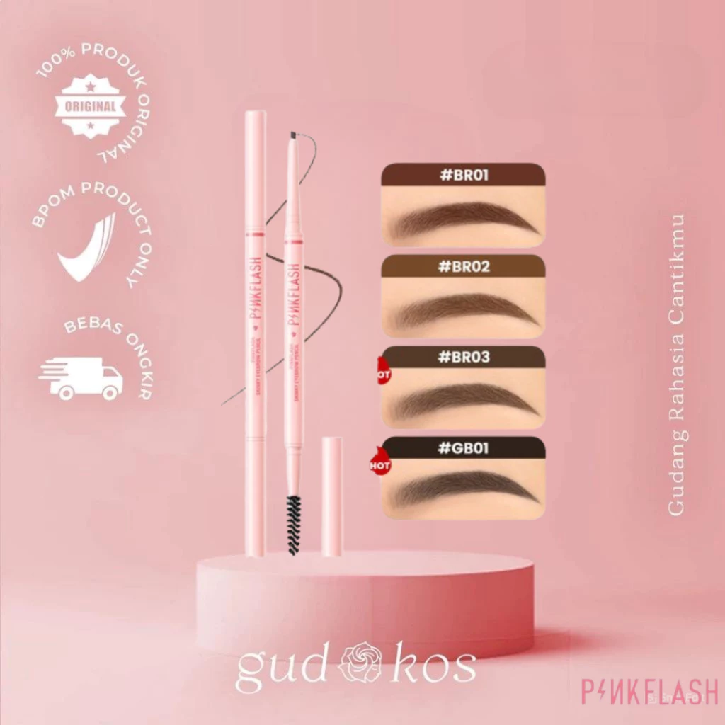 Gudkos PINKFLASH 1mm Micro Fine Eyebrow Pencil Ujung Datar Smooth Tahan air Tahan lama