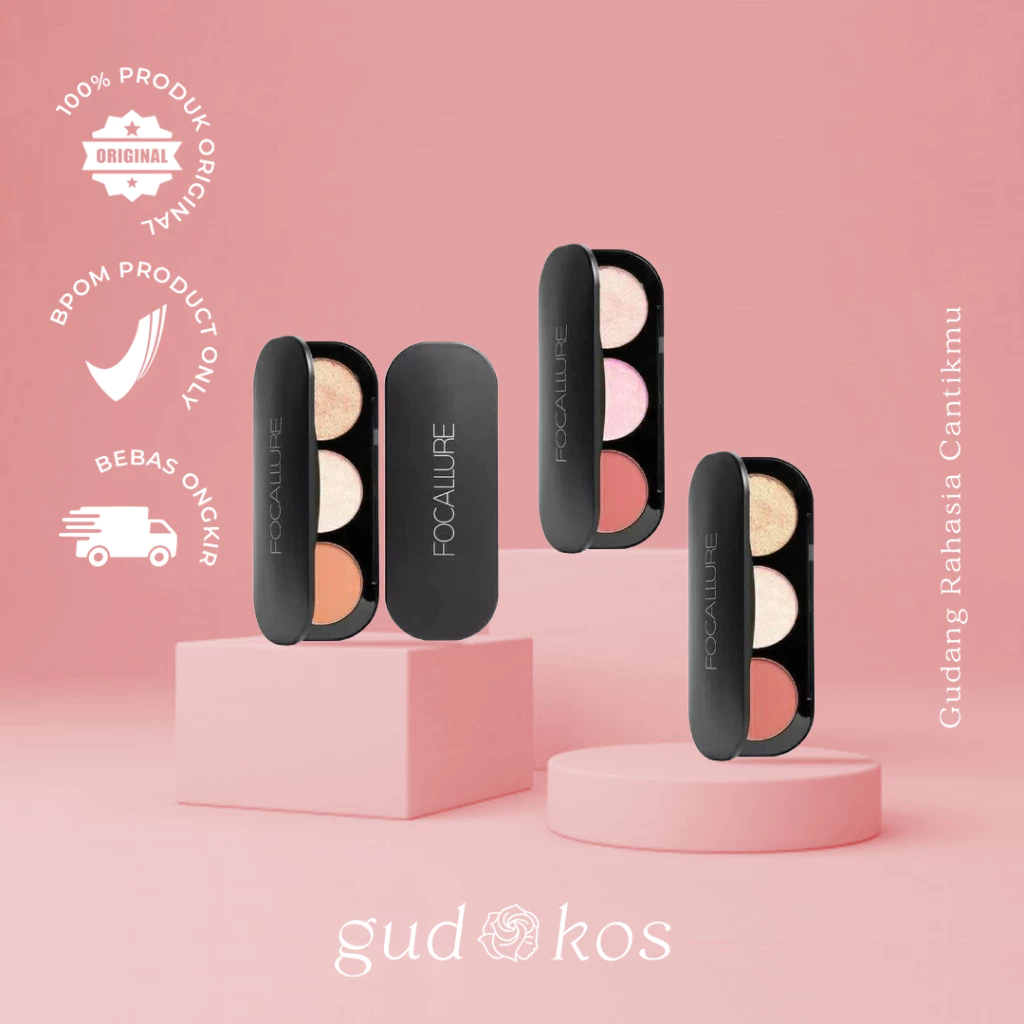 Gudkos FOCALLURE Trio Blush On & Highlighter Contour palette