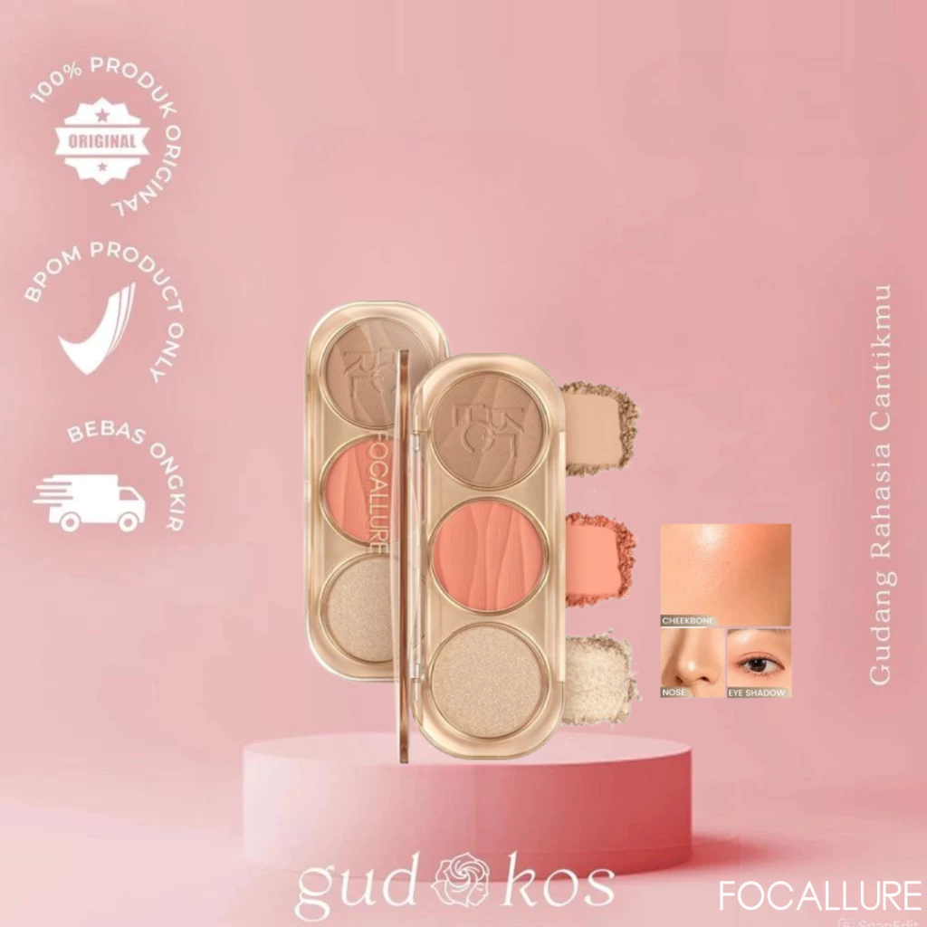 Gudkos [NEW] FOCALLURE Pro-Sculpt 3-in-1 3D Palette Highlighter & Contour & Blush Multi-Use