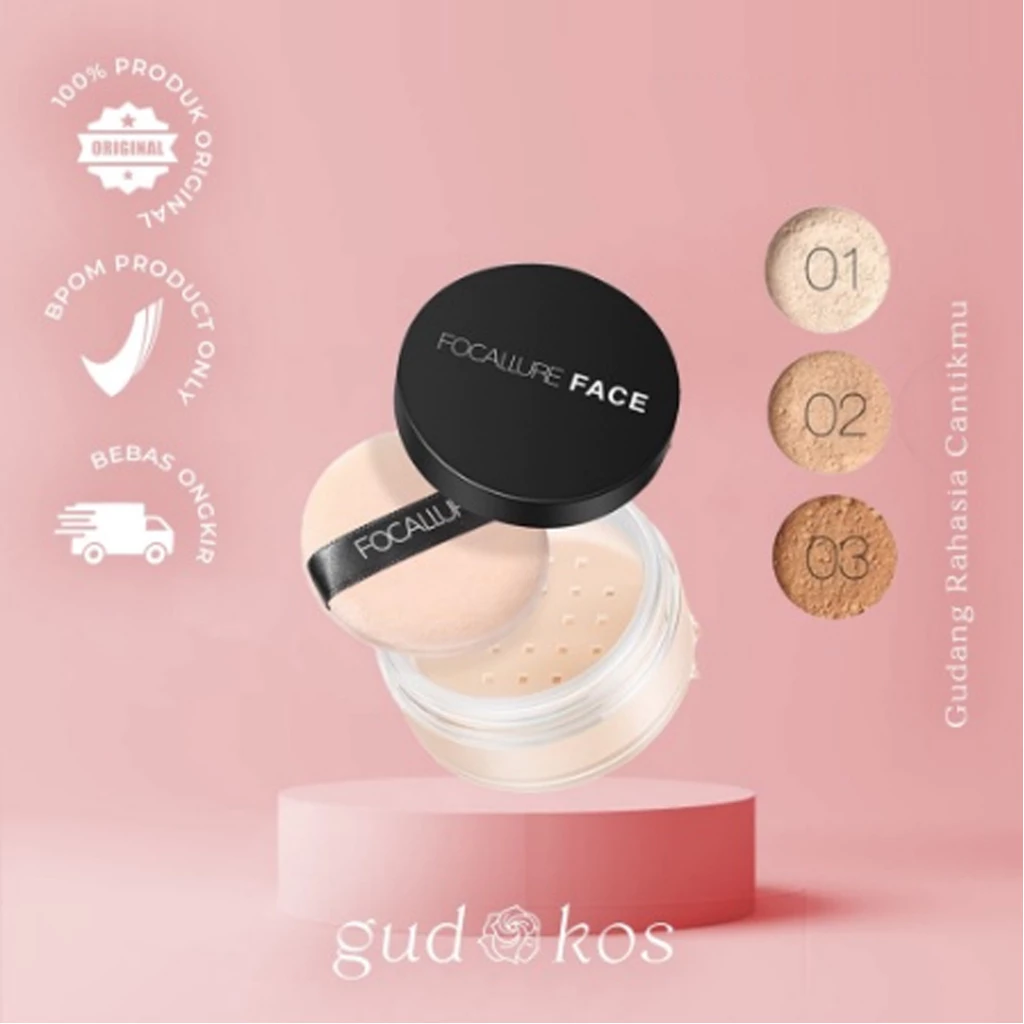 Gudkos FOCALLURE Oil Free Loose Powder FA 15 / Bedak Tabur Tahan Lama