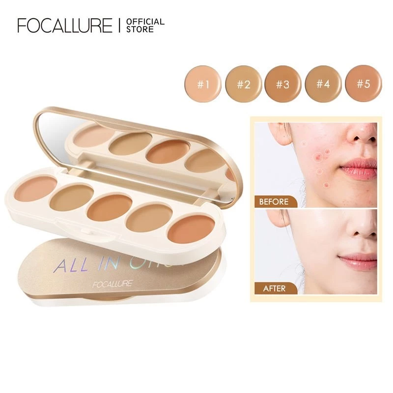 Gudkos FOCALLURE 5 in 1 Concealer Palette High Coverage Lightweight Matte Powder-#GoldenAge - FA 299