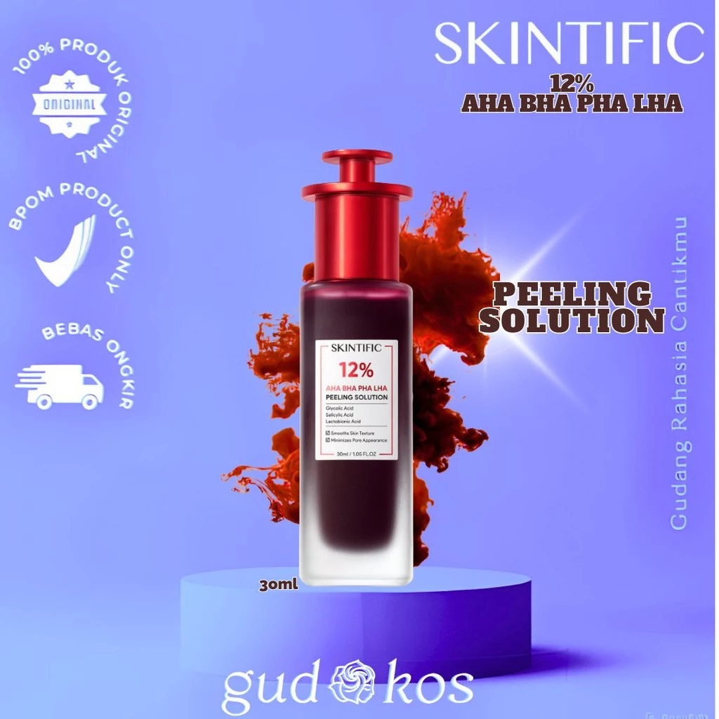 Gudkos SKINTIFIC - Peeling Solution 12% Acid Serum 30ml | Penghalusan Kulit Wajah Mengangkat Sel Kulit Mati Exfoliating | Anti Acne