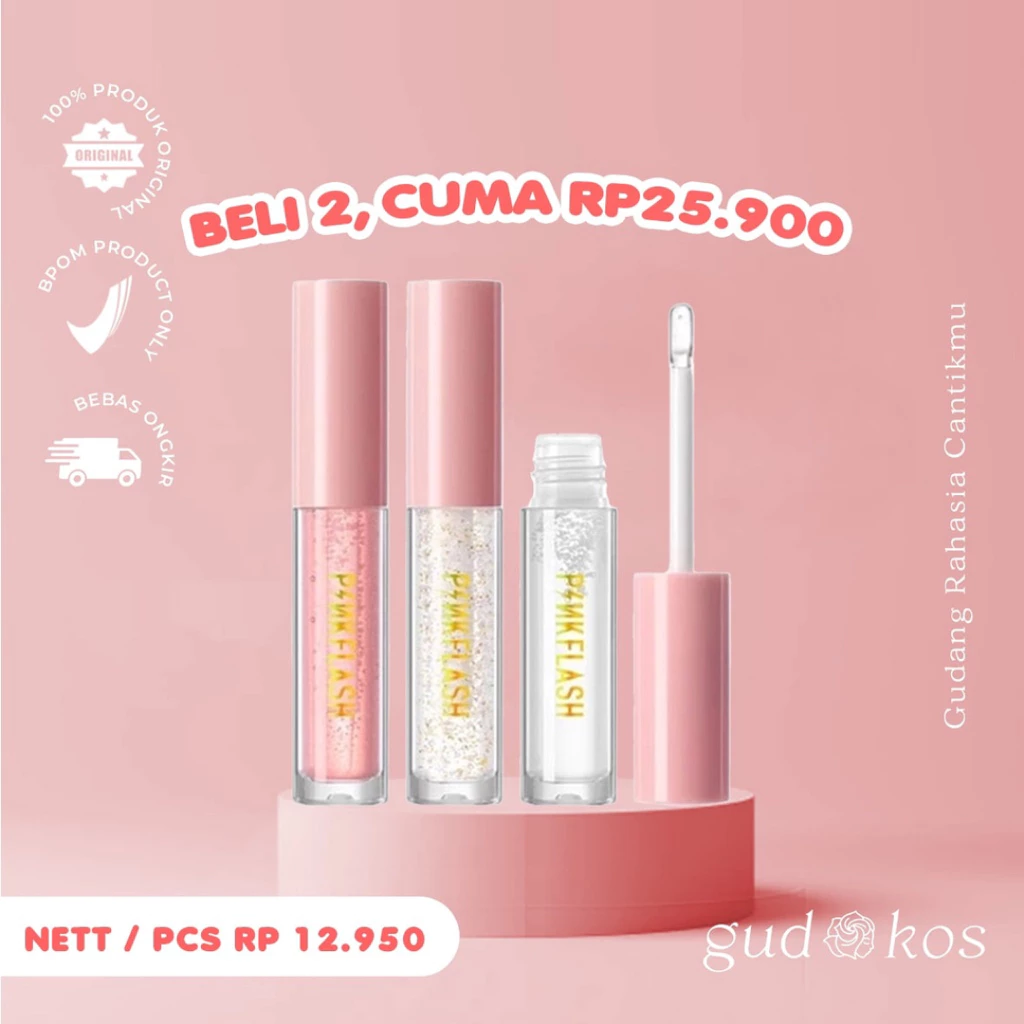Gudkos PINKFLASH Lip Gloss PinkFlash – Lasting Glossy & Melembapkan Bibir