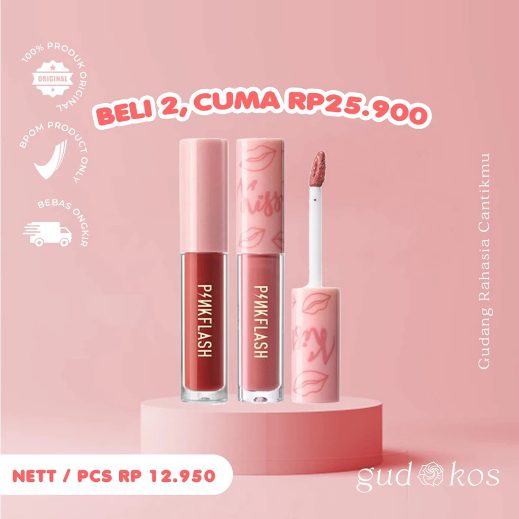 Gudkos PINKFLASH Lasting Matte Lipcream - Lipstick Liptint Lembut Tahan Lama & Air